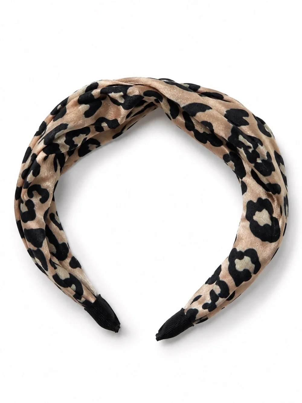 Leopard Print Satin Knot Headband Beige Black Animal Print Hair Accessory